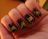 Full Hand Of Hand Painted Gold Flowers Over Black Enamel
